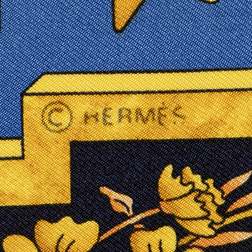 Hermes Scarf Lilac Blue 100% Gold Twill Silk — view 4