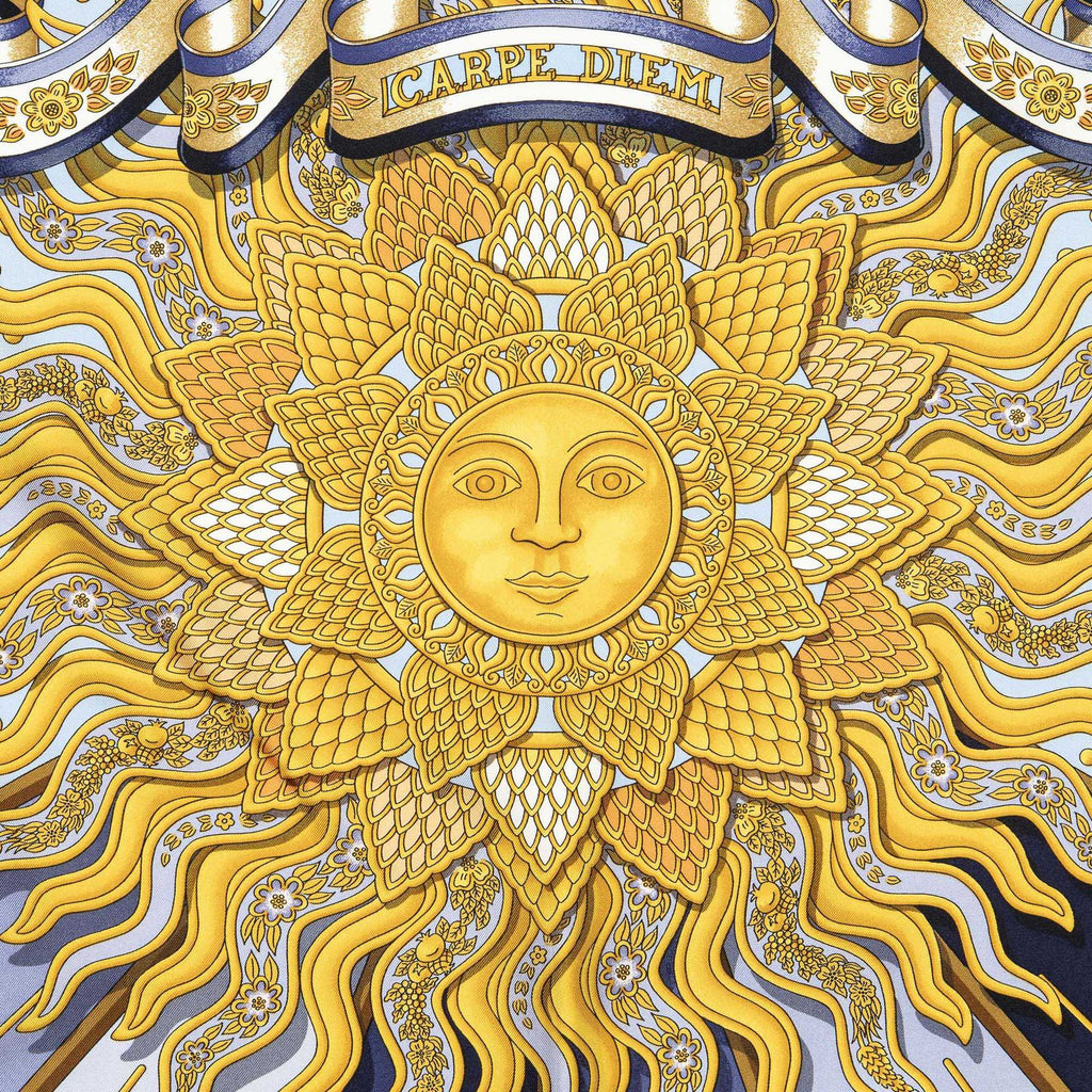Hermes Scarf Lilac Blue 100% Gold Twill Silk — view 3