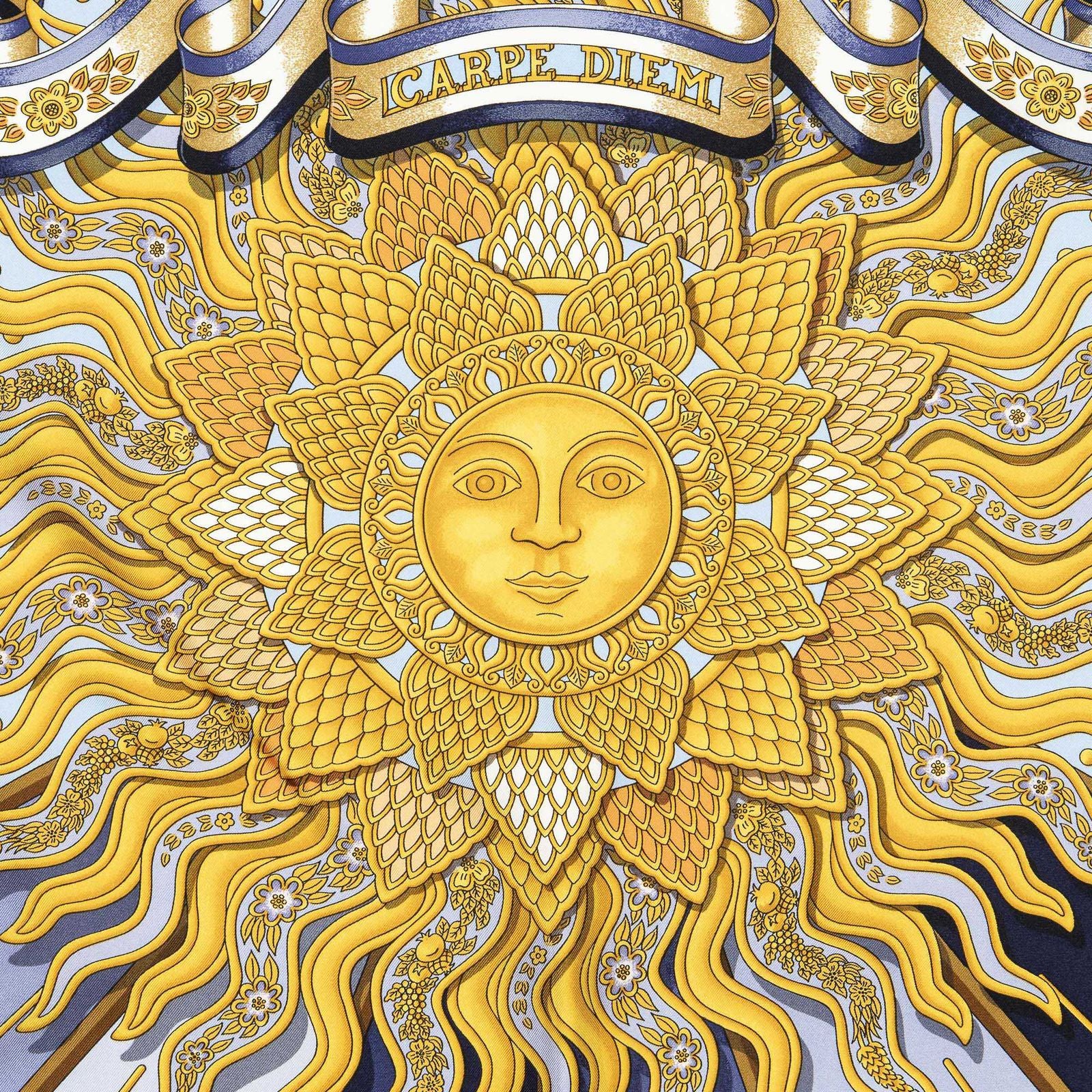 Hermes Scarf Lilac Blue 100% Gold Twill Silk — view 3
