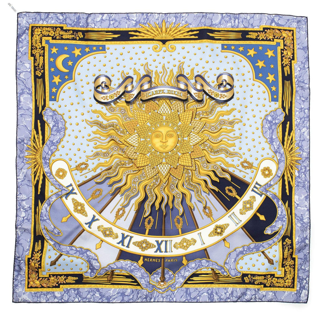 Hermes Scarf Lilac Blue 100% Gold Twill Silk — view 2