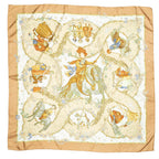 Hermes Scarf Light Beige Ivory Green Silk