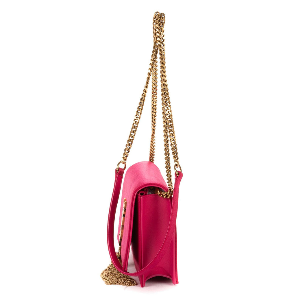 Saint Laurent Mini Tassel Kate Pink Plain Satin Canvasn Shoulder — view 3