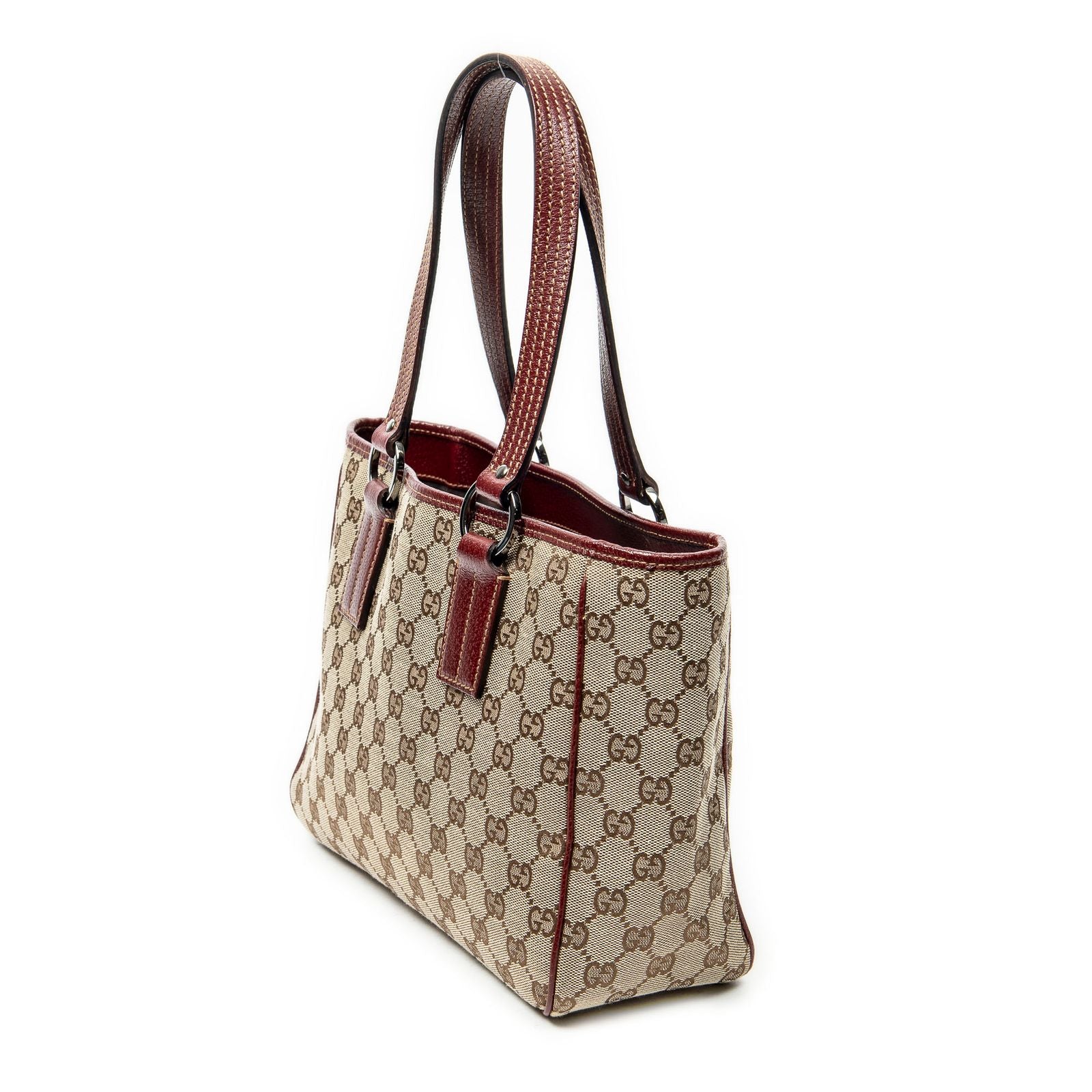 Gucci Small Shoulder Tote Maroon Beige GG Canvas — view 2