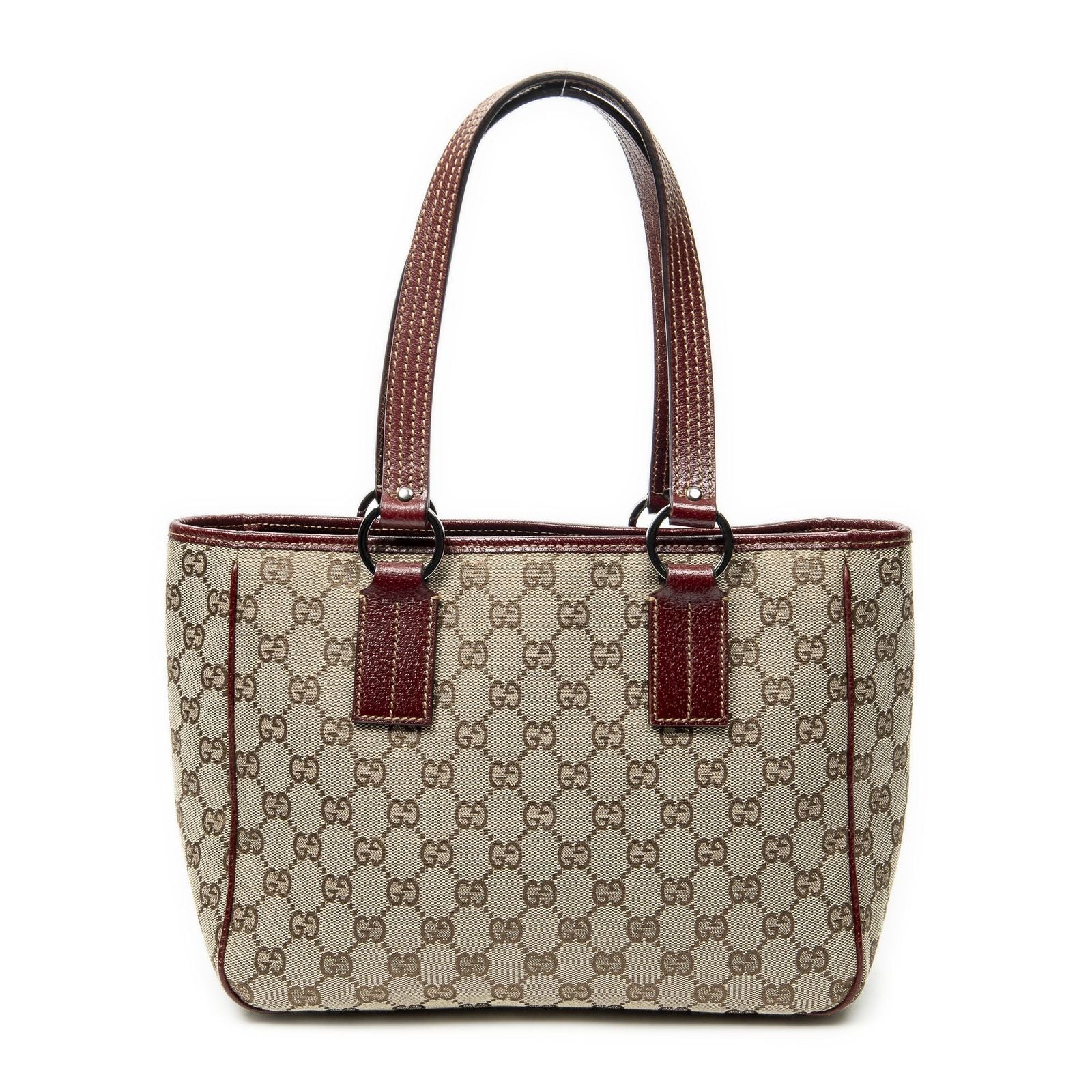 Gucci Small Shoulder Tote Maroon Beige GG Canvas