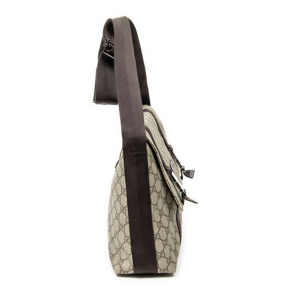 Gucci Medium Buckle Messenger Dark Brown Beige Supreme Canvas