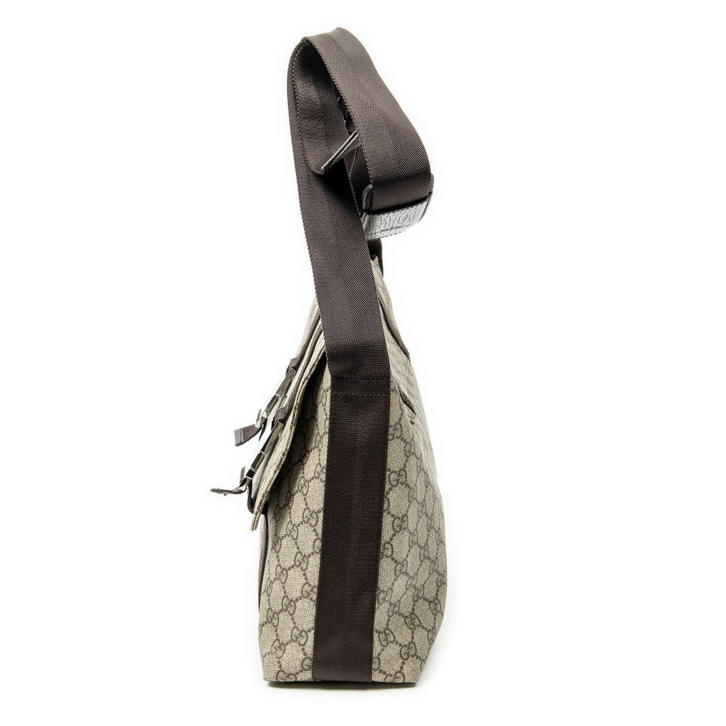 Gucci Medium Buckle Messenger Dark Brown Beige Supreme Canvas