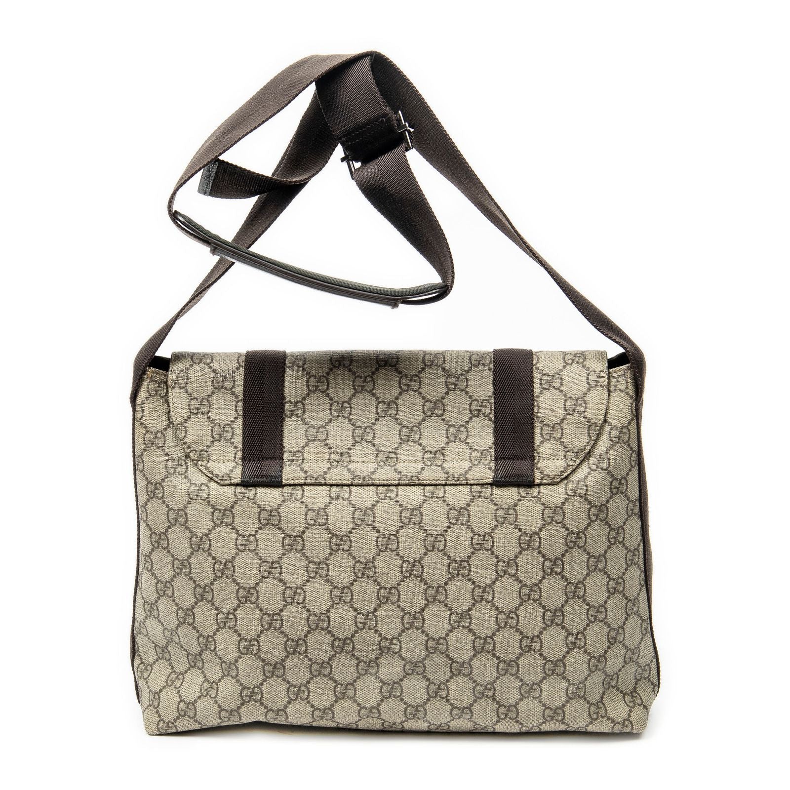 Gucci Medium Buckle Messenger Dark Brown Beige Supreme Canvas