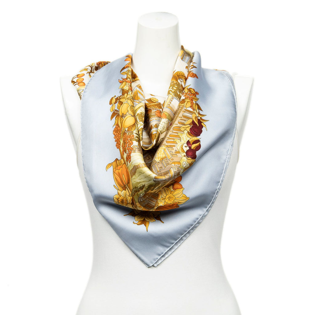 Hermes Scarf Light Blue Beige Orange Silk