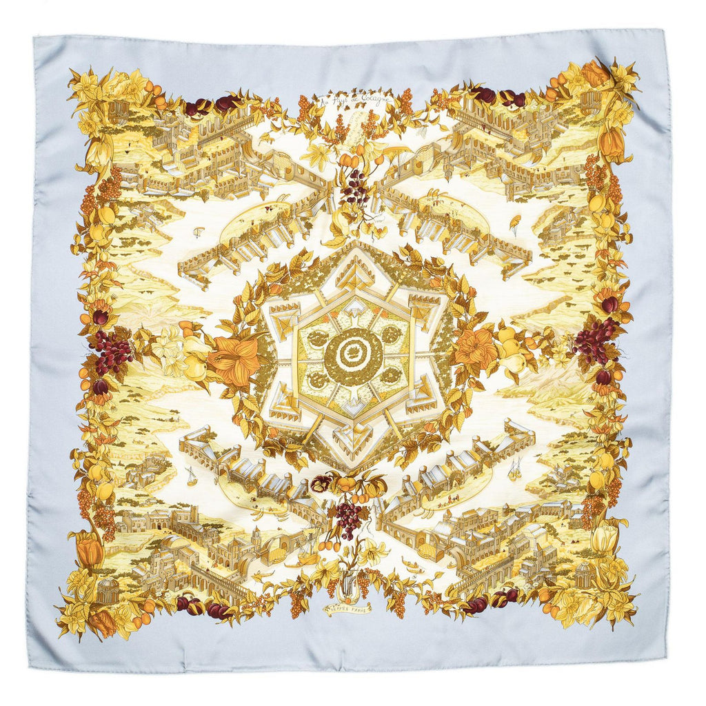 Hermes Scarf Light Blue Beige Orange Silk — view 2