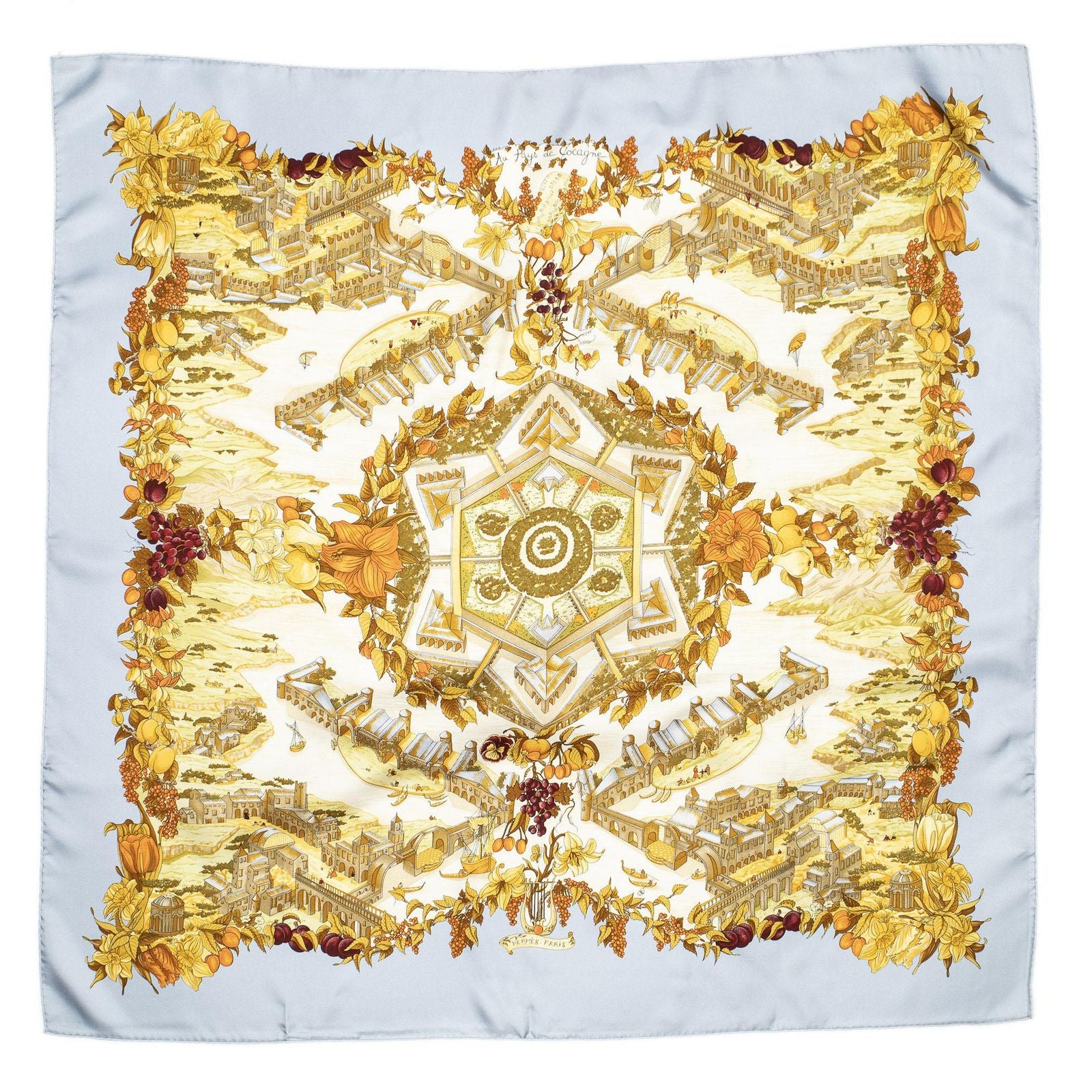Hermes Scarf Light Blue Beige Orange Silk — view 2