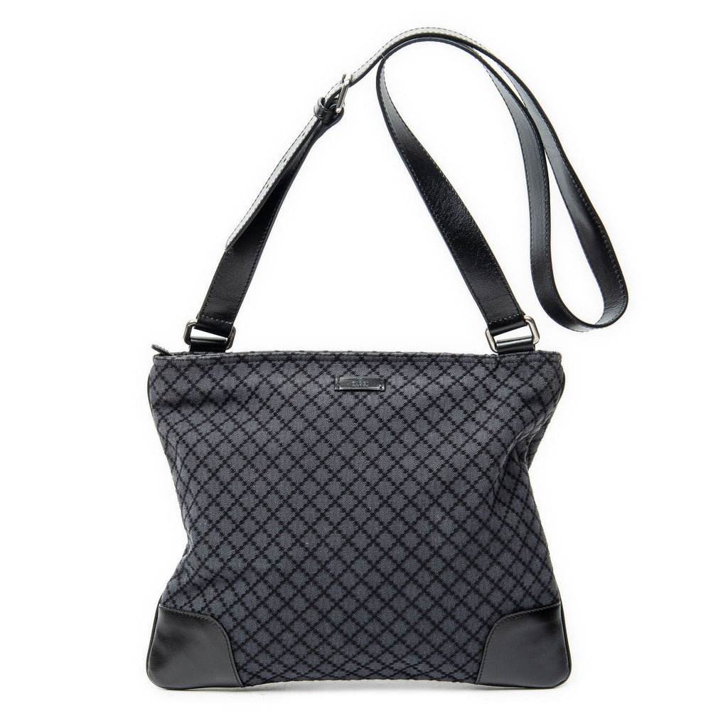 Gucci Large Square Zip Messenger Black Diamante Canvas