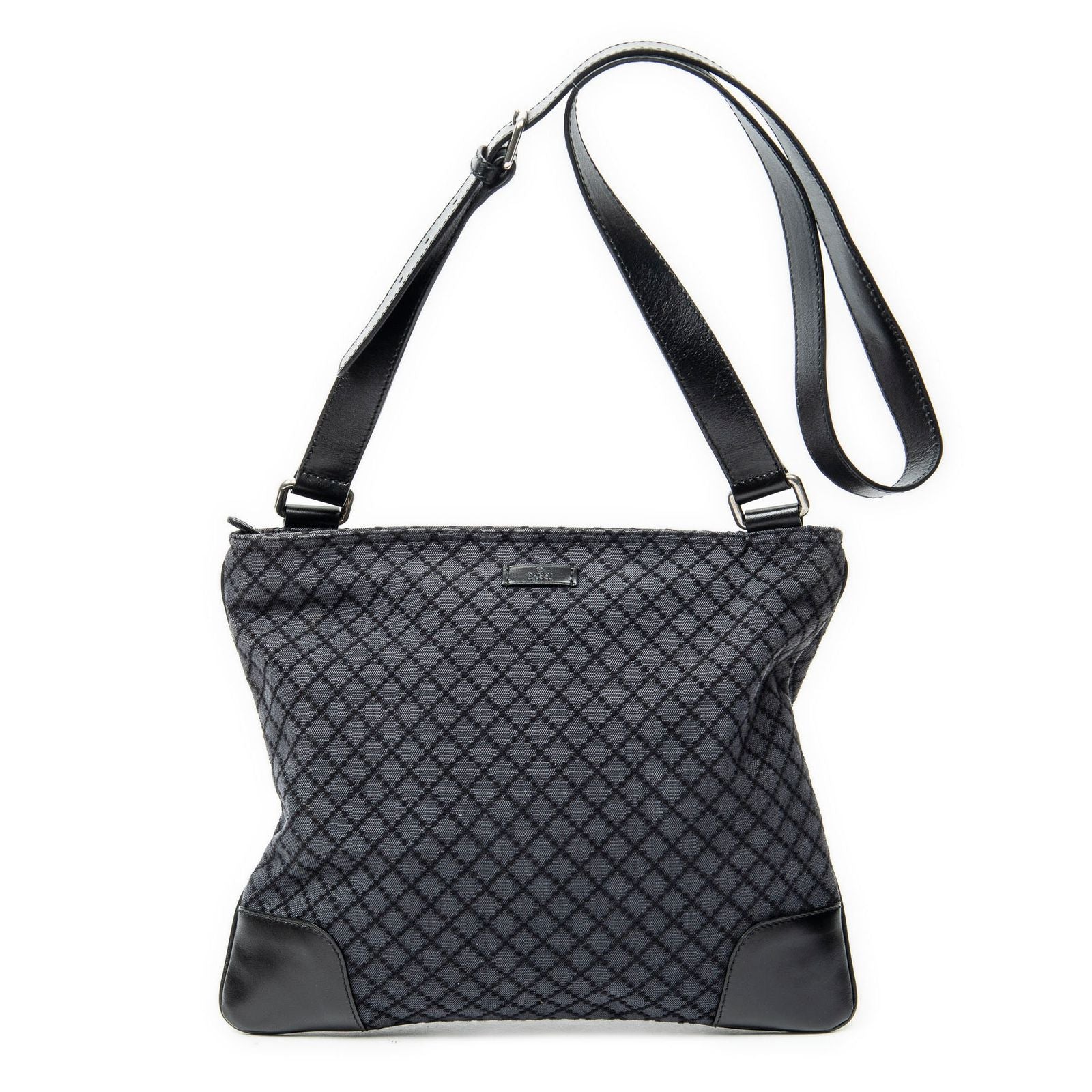 Gucci Large Square Zip Messenger Black Diamante Canvas