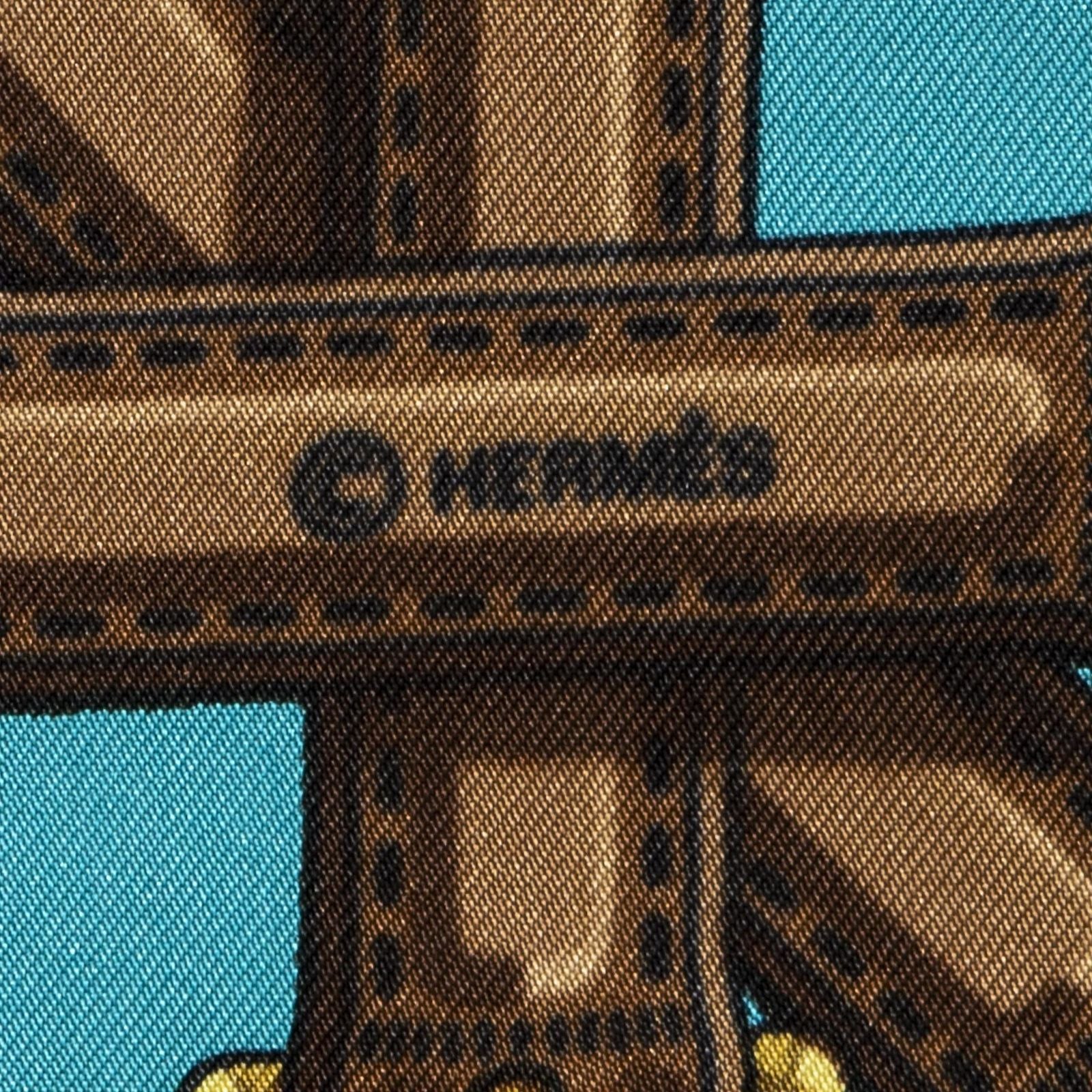 Hermes Scarf Blue Green Yellow Silk — view 4