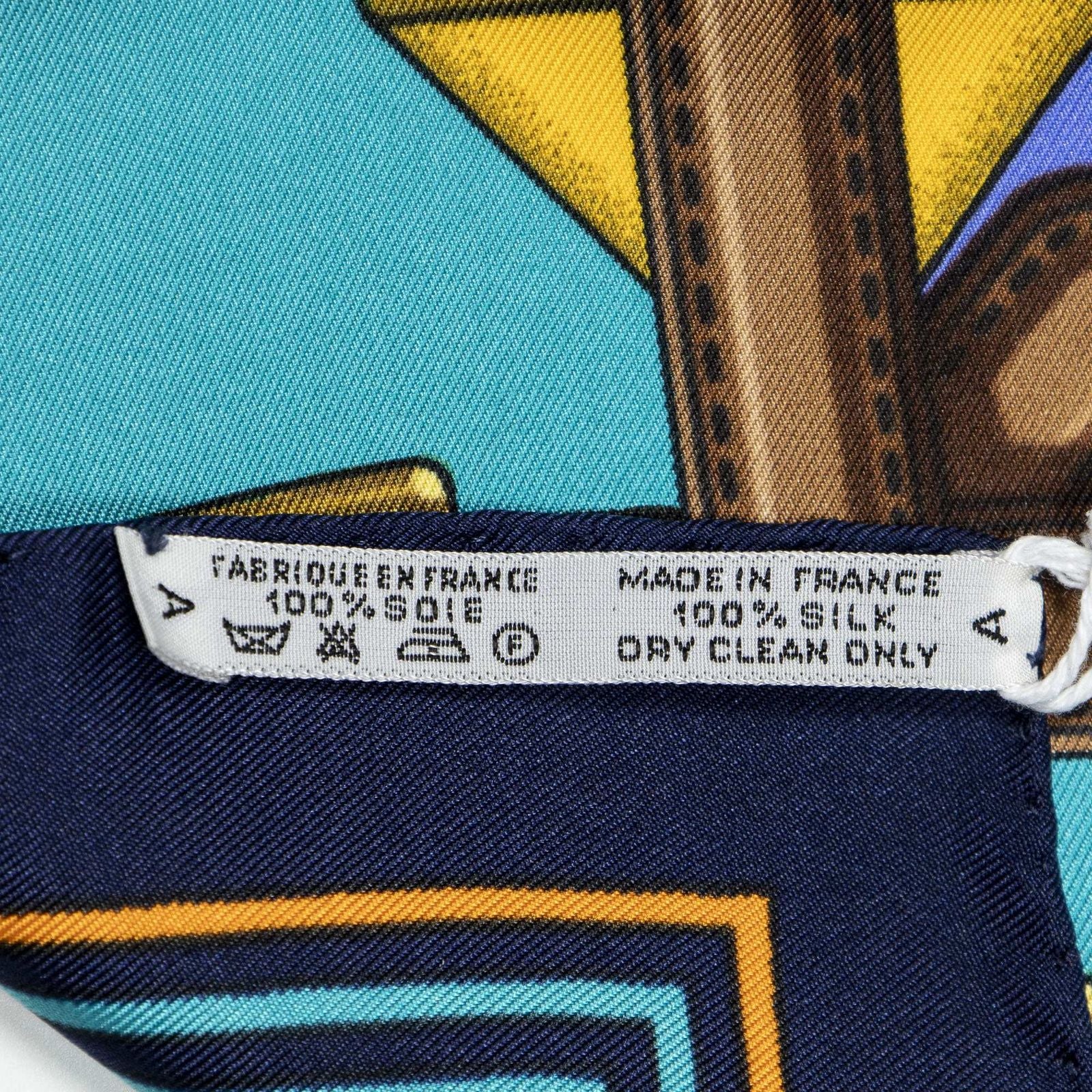 Hermes Scarf Blue Green Yellow Silk — view 5