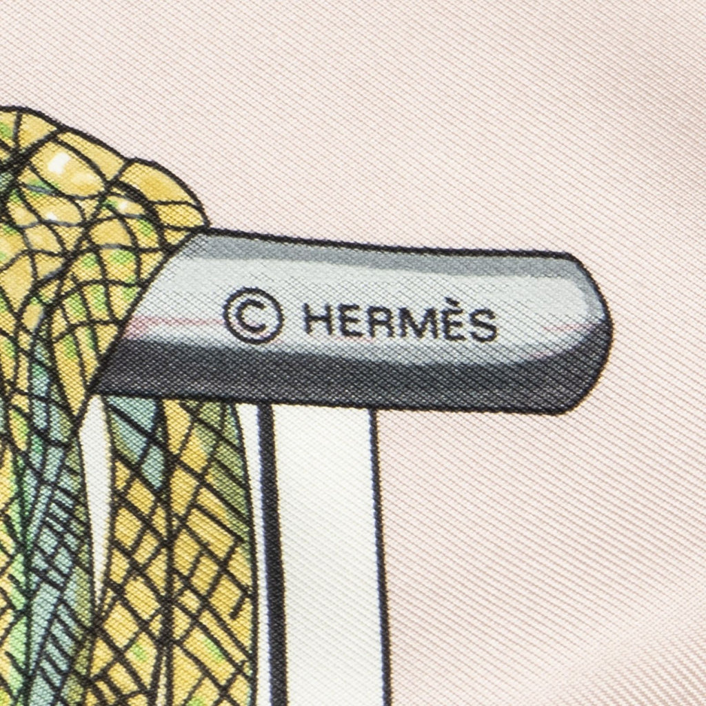 Hermes Scarf Light Pink Ivory Green Silk — view 4