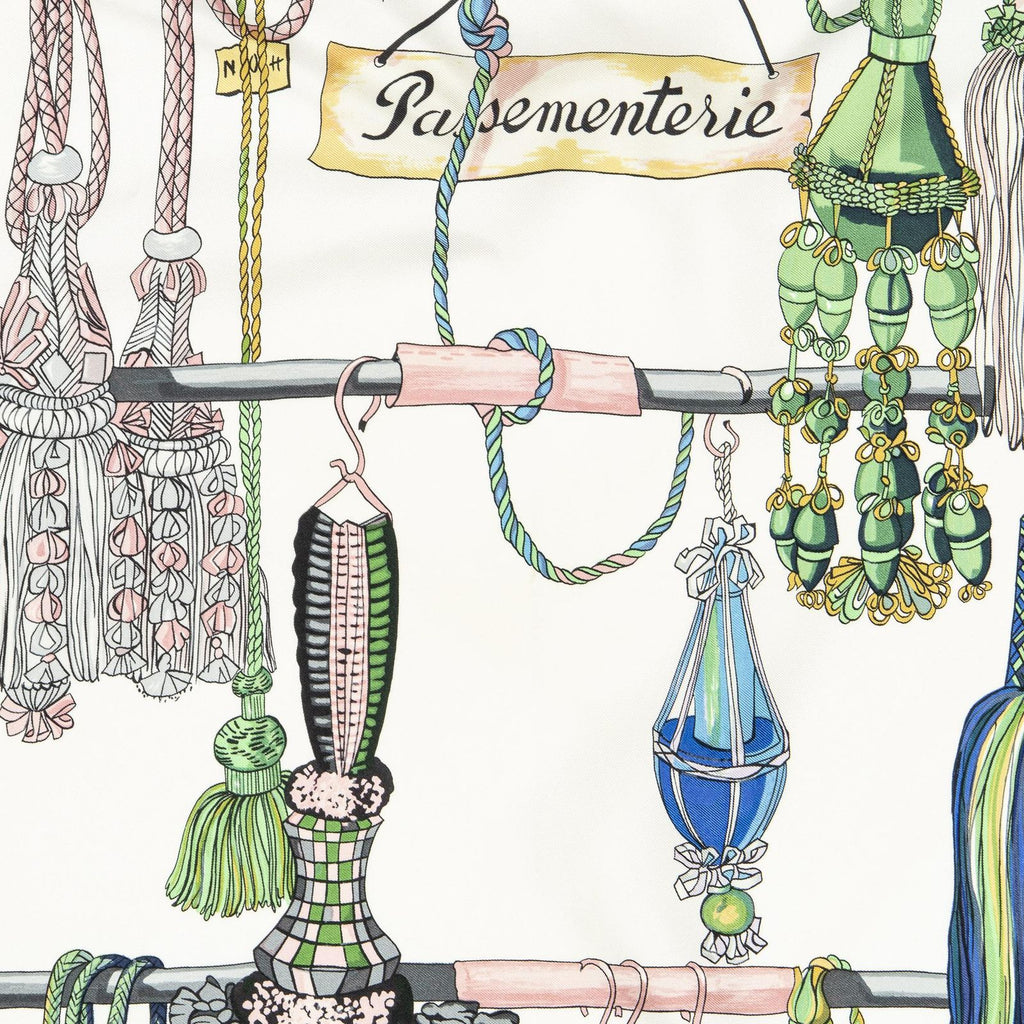 Hermes Scarf Light Pink Ivory Green Silk — view 3