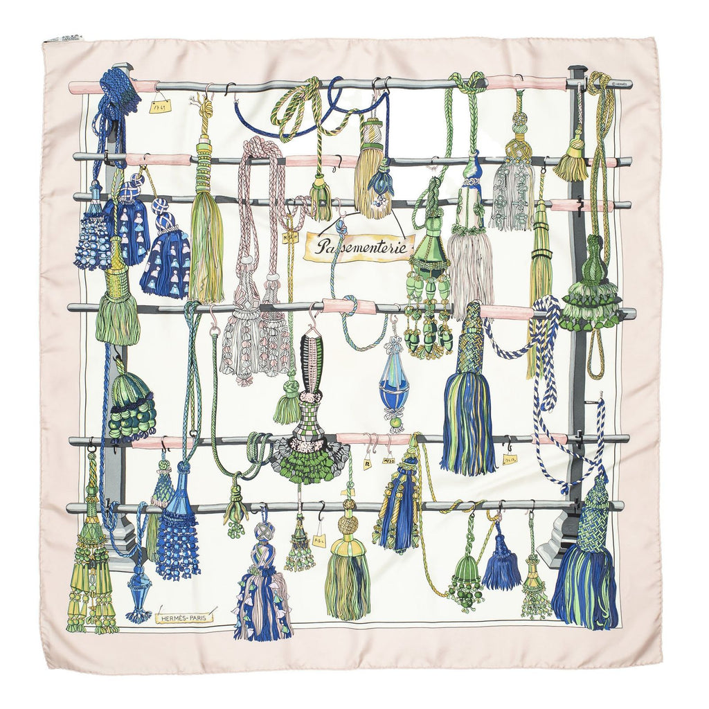 Hermes Scarf Light Pink Ivory Green Silk — view 2