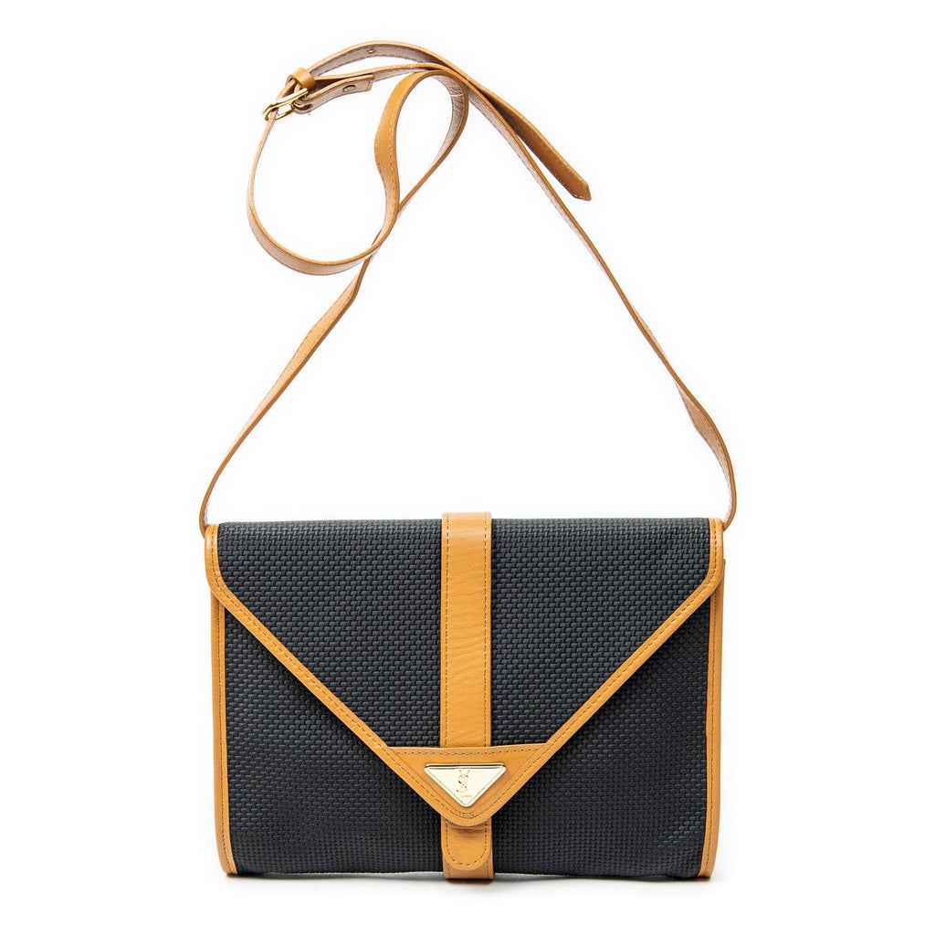 Saint Laurent Vintage Flap Crossbody Black Brown Van Gogh Canvas
