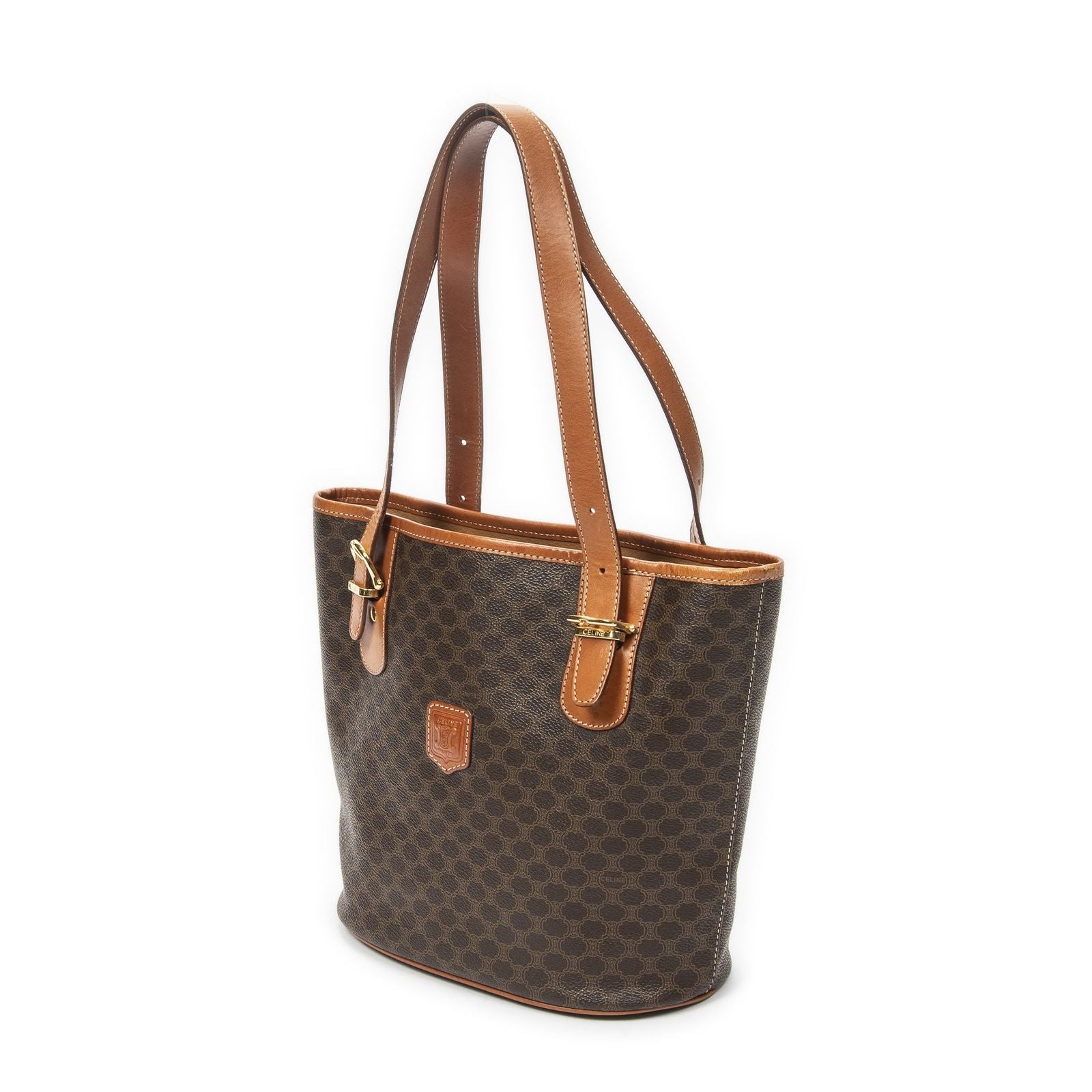 Celine Vintage Bucket Tote Bag Brown Macadam Canvas