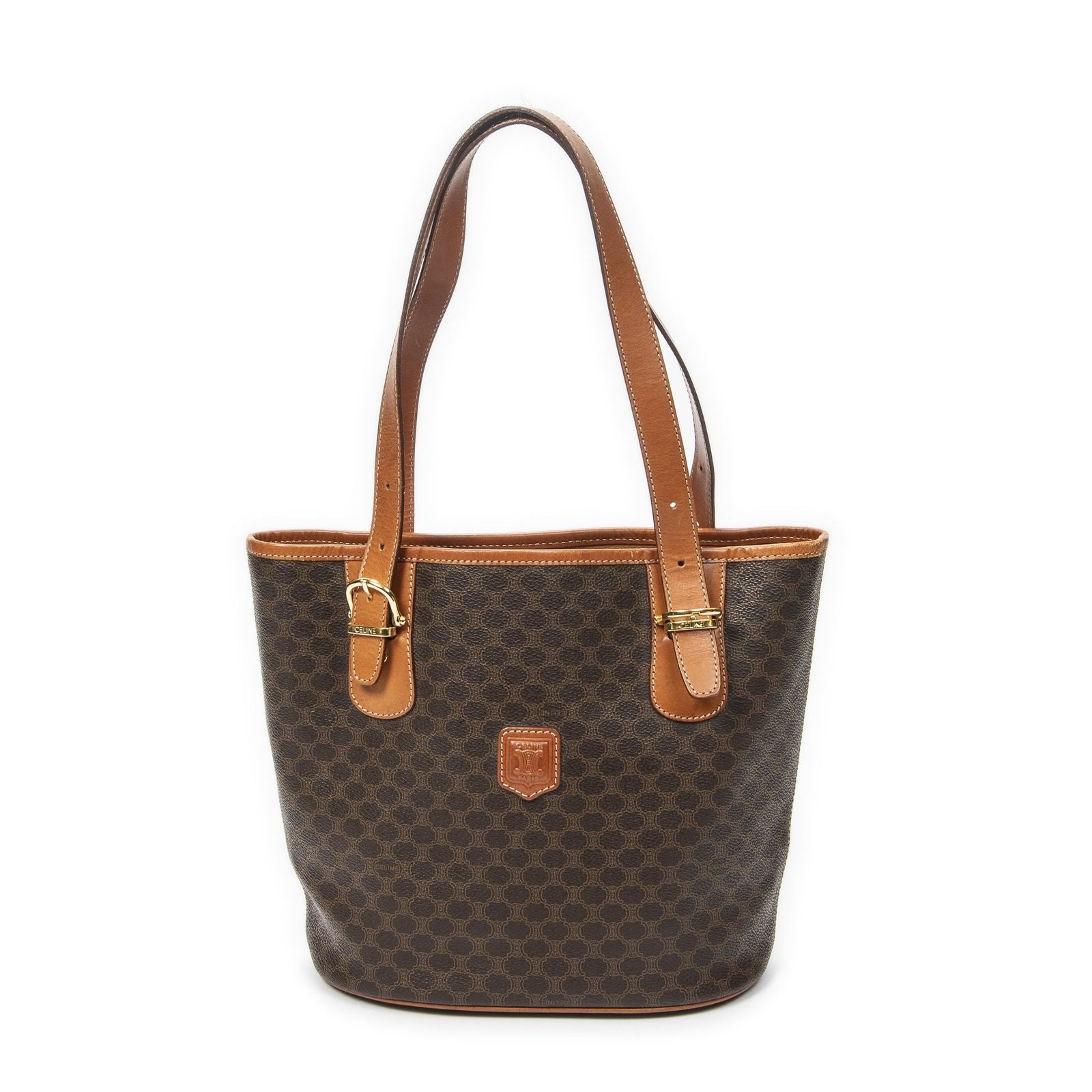 Celine Vintage Bucket Tote Bag Brown Macadam Canvas