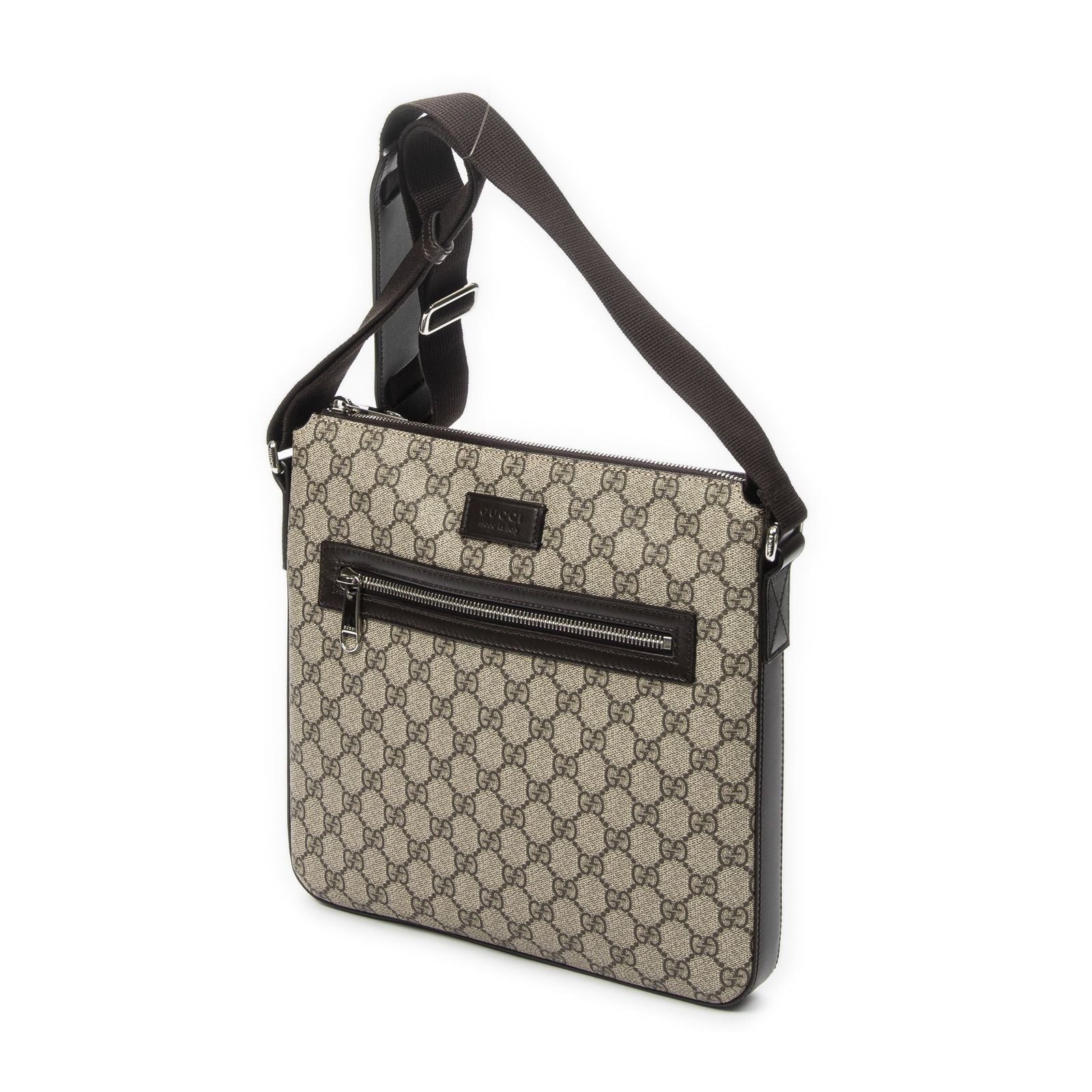 Gucci Square Zip Messenger Beige Dark Brown Supreme Canvas — view 2