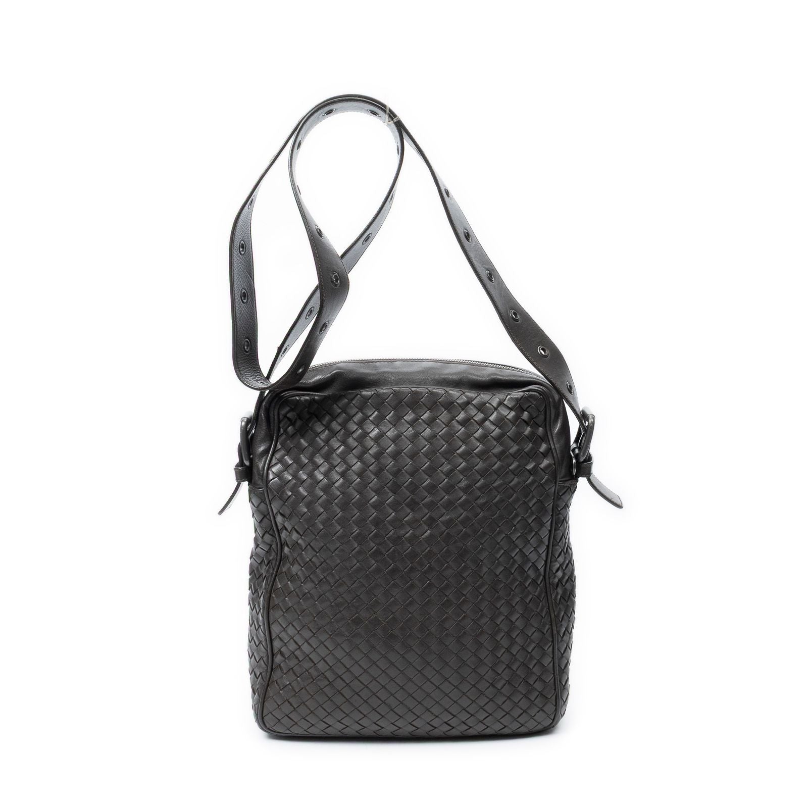 Bottega Veneta Front Pocket Messenger Bag Dark Brown Trim Intrecciato Leather — view 5
