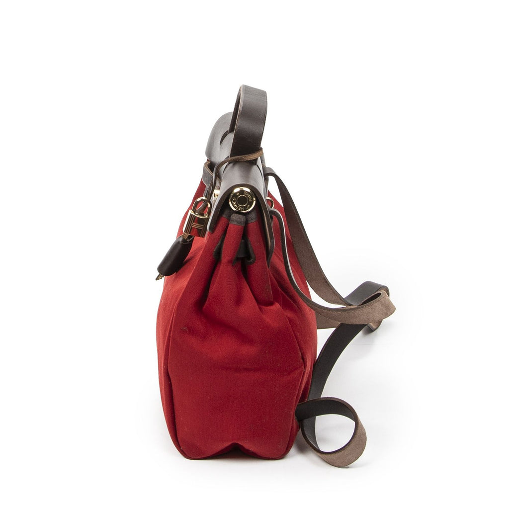 Hermes Herbag a Dos Red Orange Dark Brown Toile Officier Handbag — view 3