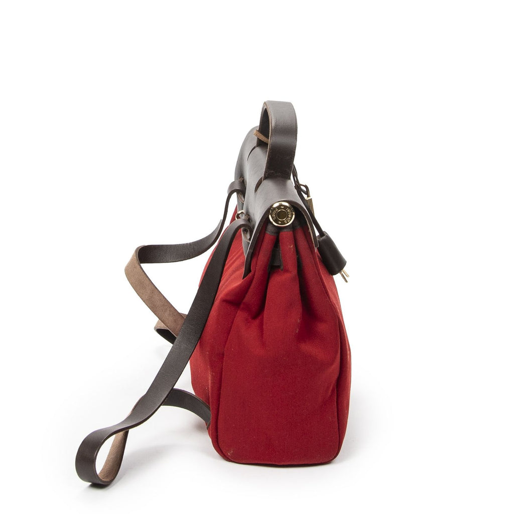 Hermes Herbag a Dos Red Orange Dark Brown Toile Officier Handbag — view 4