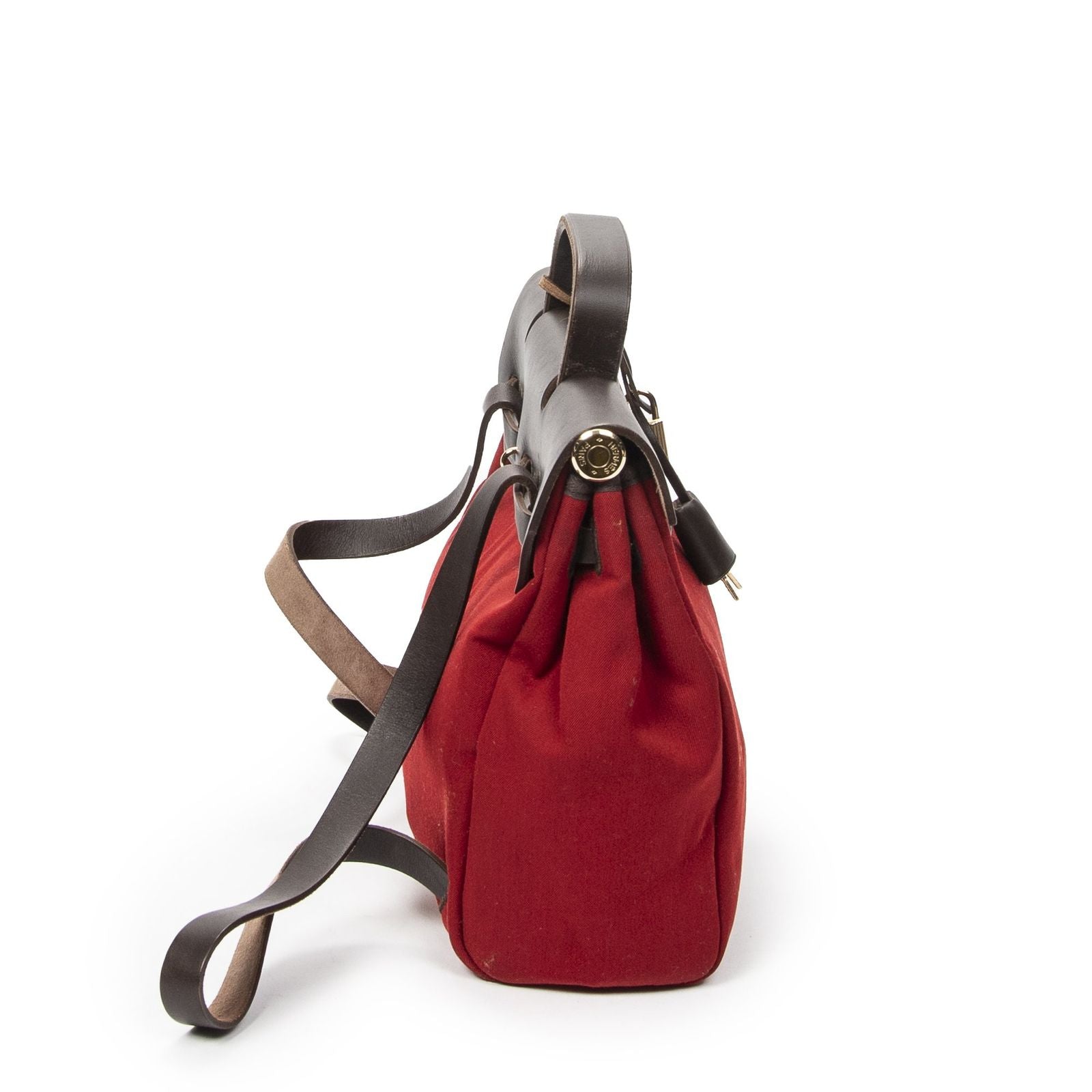 Hermes Herbag a Dos Red Orange Dark Brown Toile Officier Handbag — view 4
