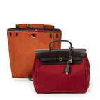 Hermes Herbag a Dos Red Orange Dark Brown Toile Officier Handbag