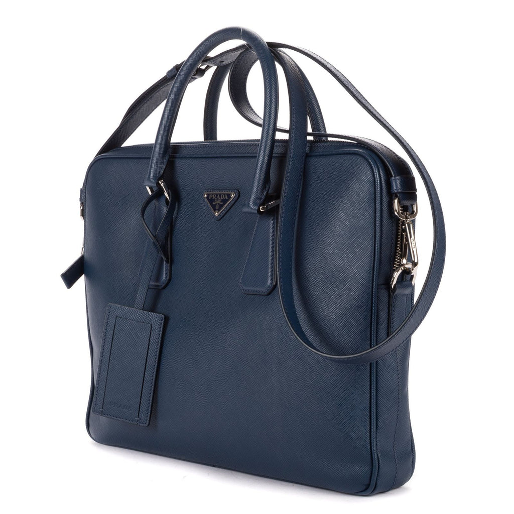 Prada Briefcase Blue Saffiano Leather
