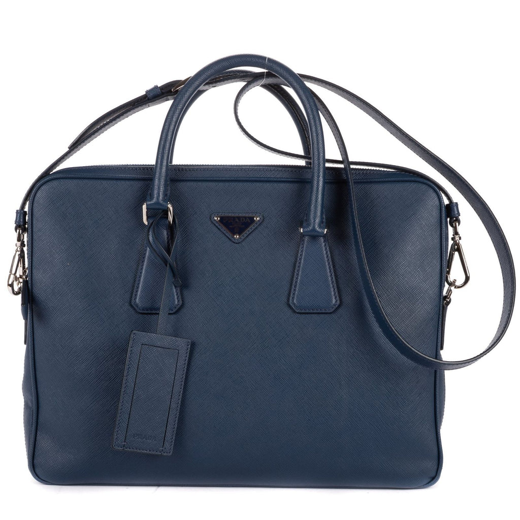 Prada Briefcase Blue Saffiano Leather