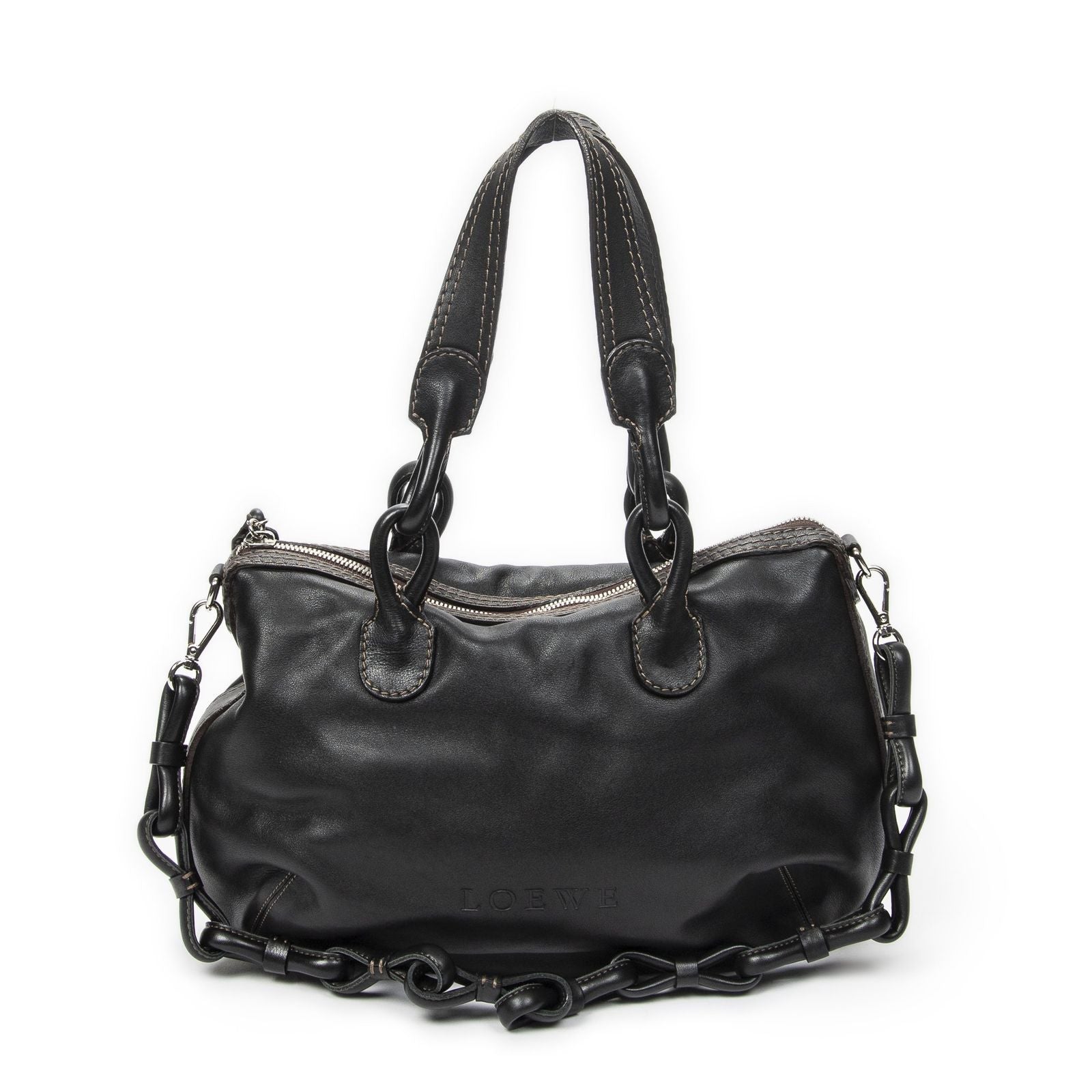 Loewefiesta Satchel Black Calfskin Leather