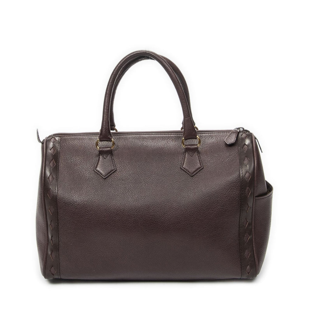 Saint Laurent Diamond Cut Boston Burgundy Grain Calf Skin Leather Handbag