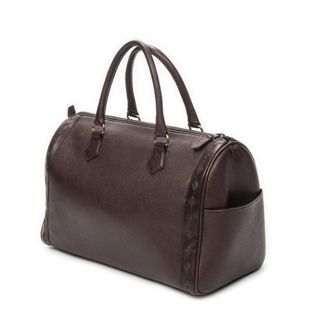 Saint Laurent Diamond Cut Boston Burgundy Grain Calf Skin Leather Handbag — view 2