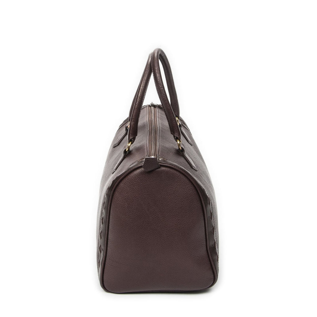 Saint Laurent Diamond Cut Boston Burgundy Grain Calf Skin Leather Handbag — view 4