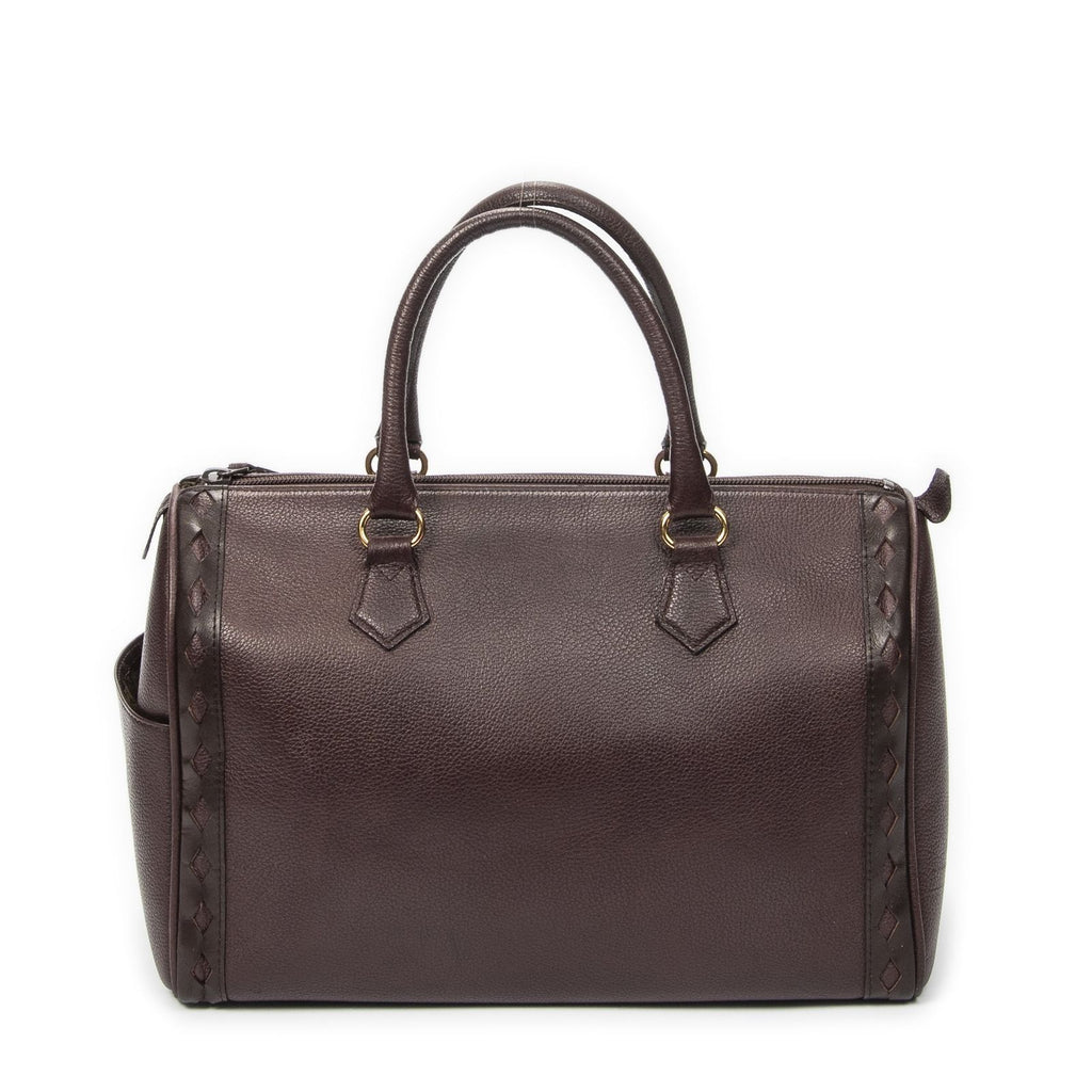 Saint Laurent Diamond Cut Boston Burgundy Grain Calf Skin Leather Handbag — view 5