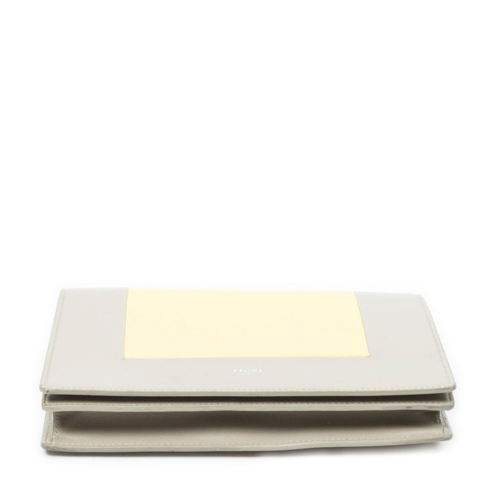 Celine Frame Evening Chain Clutch Yellow Taupe Calfskin Leather — view 6