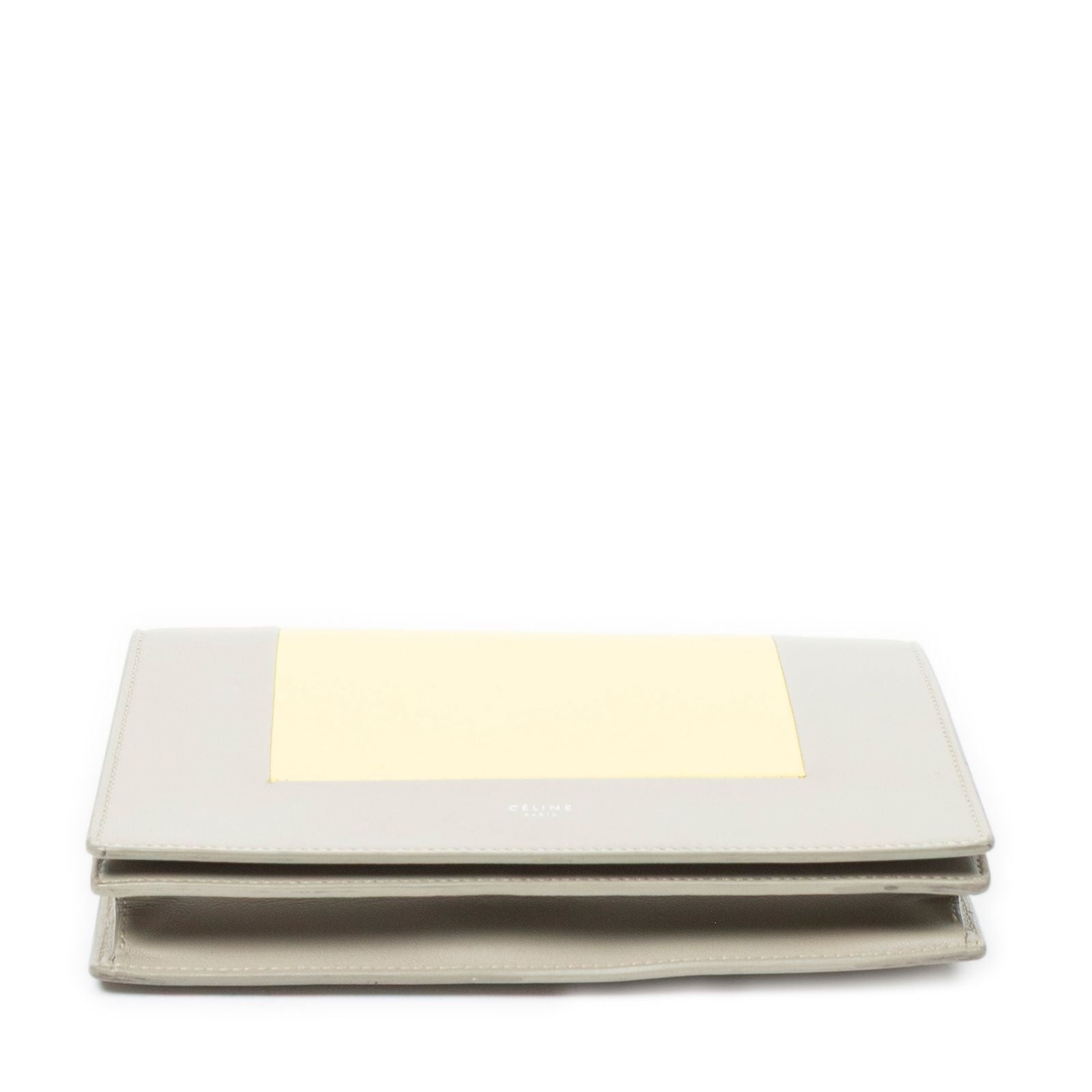 Celine Frame Evening Chain Clutch Yellow Taupe Calfskin Leather — view 6