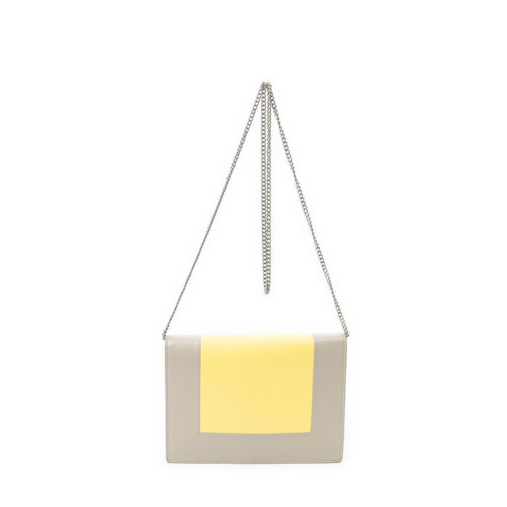 Celine Frame Evening Chain Clutch Yellow Taupe Calfskin Leather — view 5
