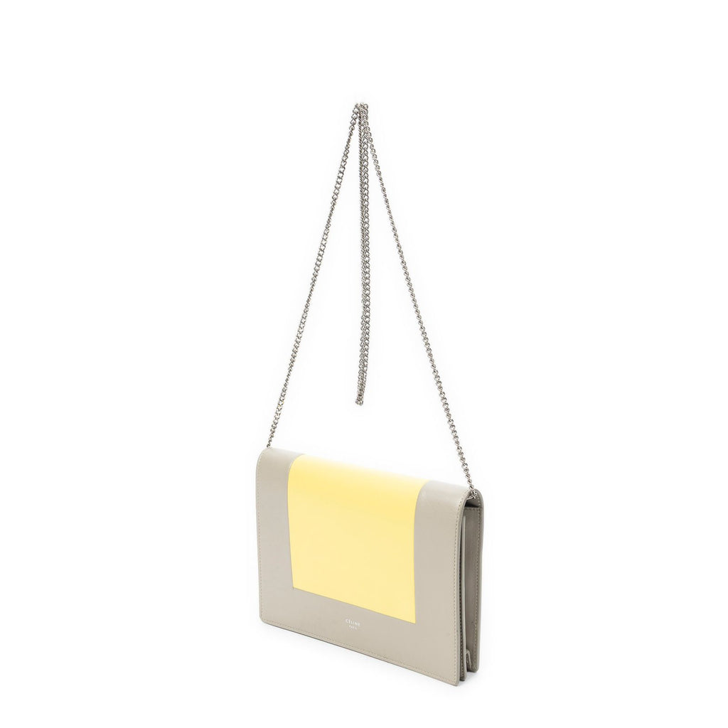 Celine Frame Evening Chain Clutch Yellow Taupe Calfskin Leather — view 2