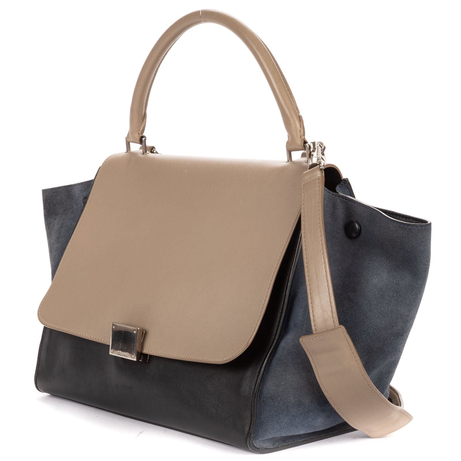 Celine Small Tricolor Trapeze Gray Black Blue Calfskin Leather Shoulder — view 2