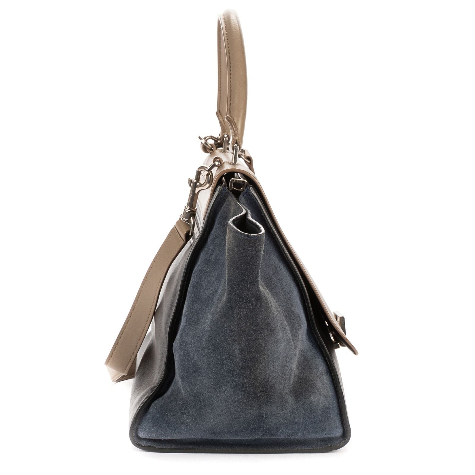 Celine Small Tricolor Trapeze Gray Black Blue Calfskin Leather Shoulder — view 4