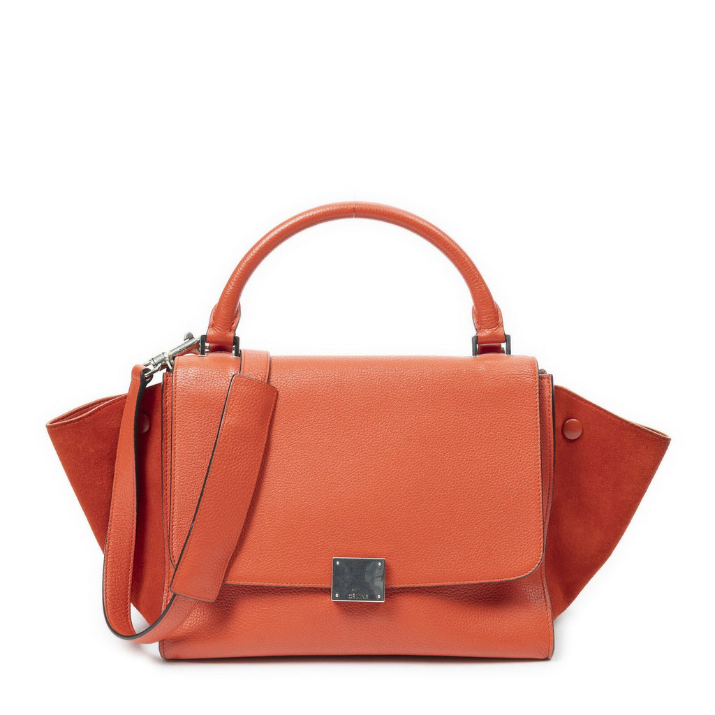 Celine Small Medium Swing Orange Grain Calf Skin Leather Shoulder