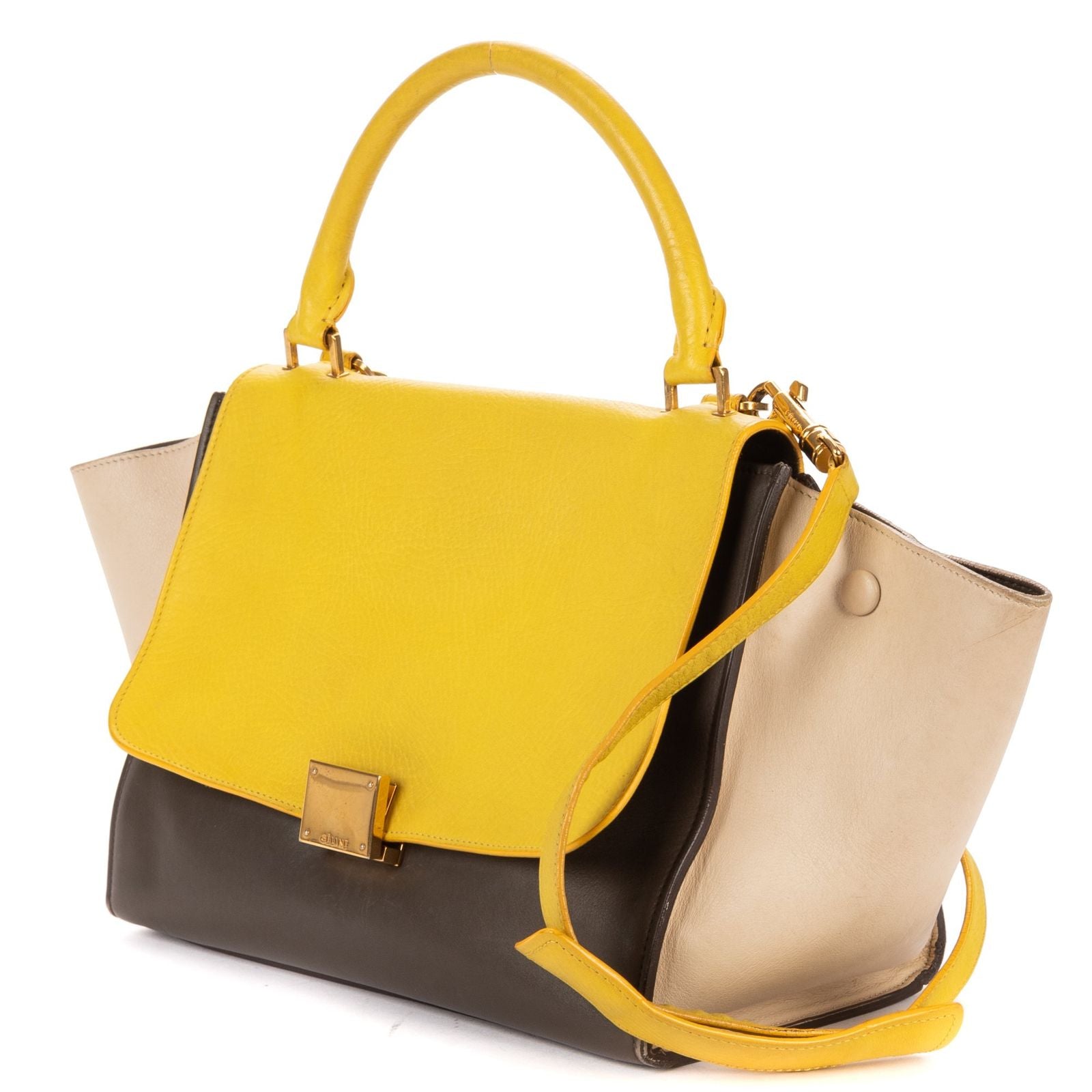 Celine Small Tricolor Trapeze Gray Yellow Beige Calfskin Leather Shoulder — view 2