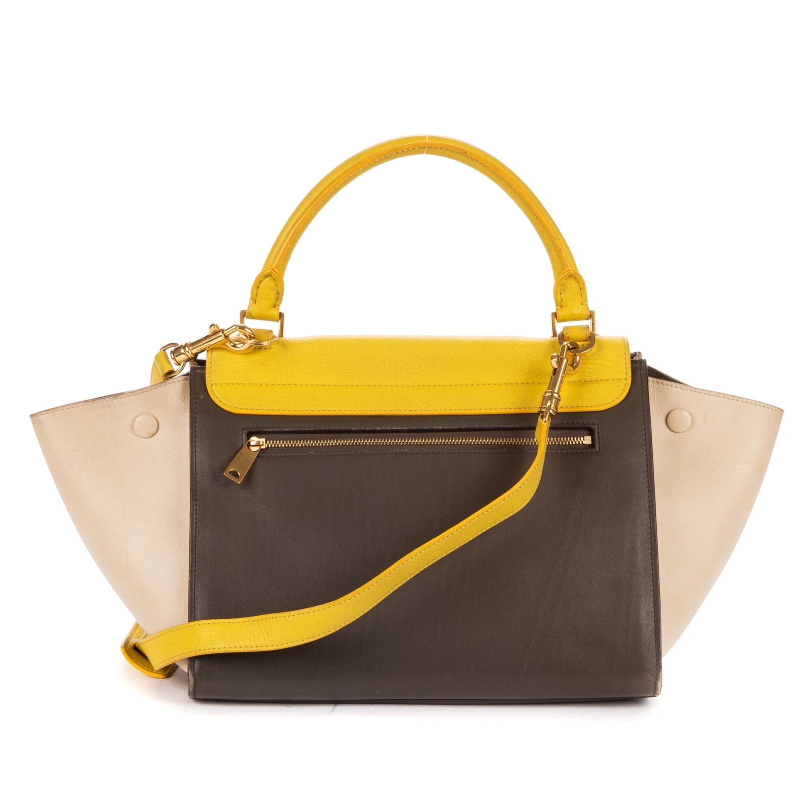 Celine Small Tricolor Trapeze Gray Yellow Beige Calfskin Leather Shoulder — view 5