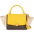 Celine Small Tricolor Trapeze Gray Yellow Beige Calfskin Leather Shoulder