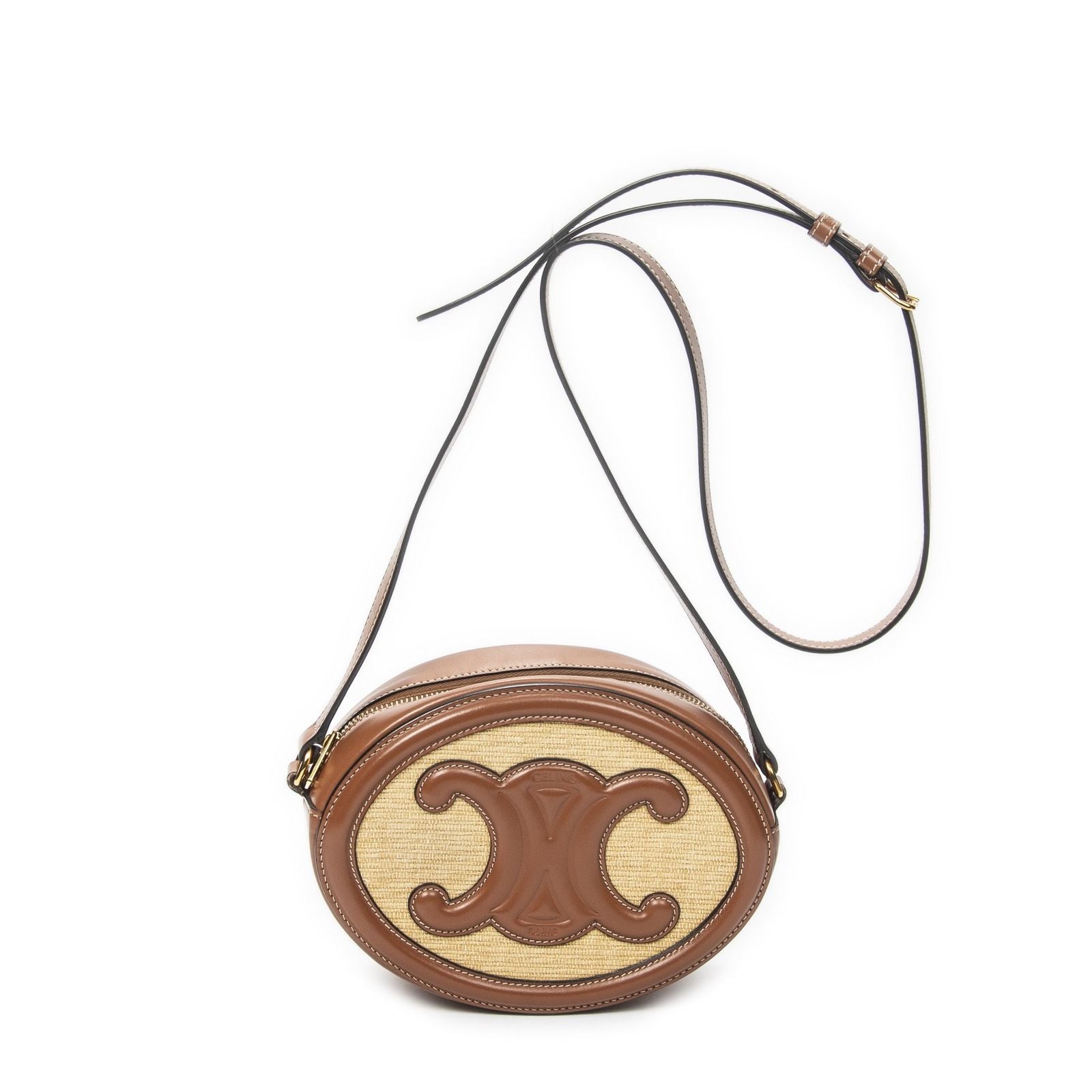 Celine Triomphe Oval Crossbody Brown Striped Canvas — view 5