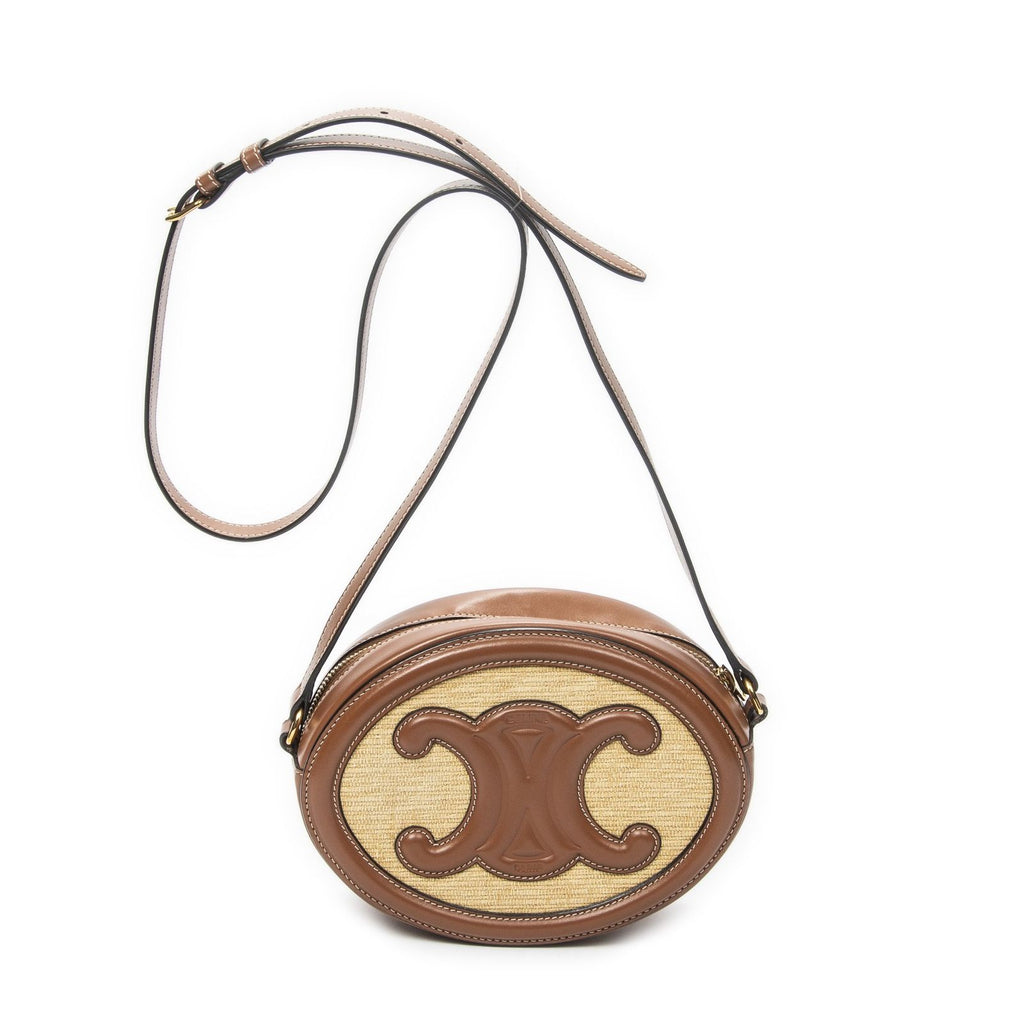 Celine Triomphe Oval Crossbody Brown Striped Canvas