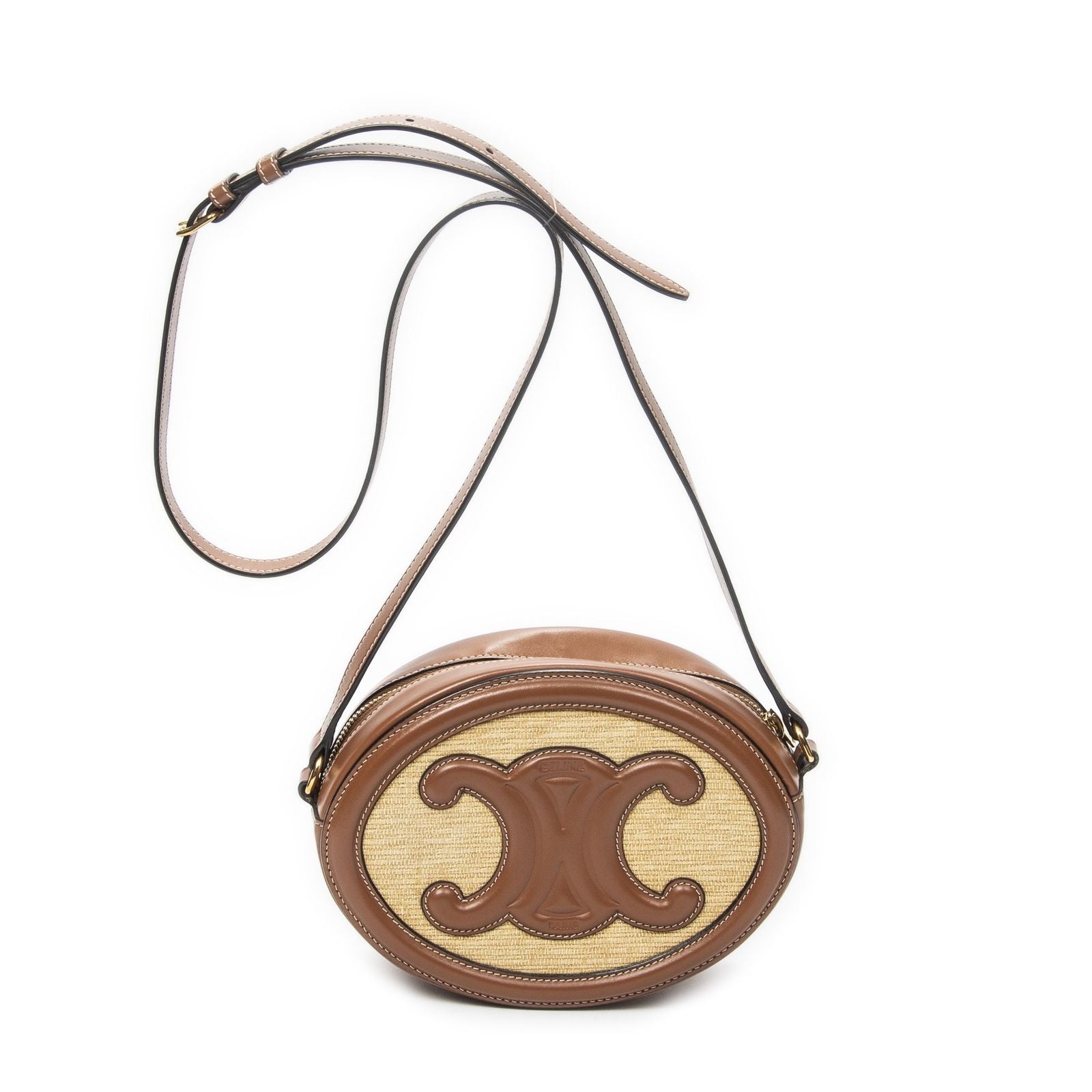 Celine Triomphe Oval Crossbody Brown Striped Canvas